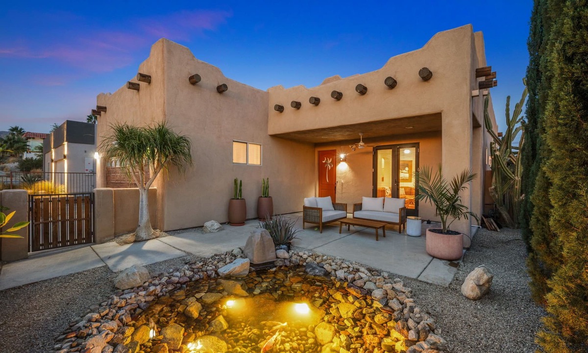Desert Hot Springs House | Luxury Desert Pueblo! Heated Pool & Spa, Game Room, Koi Pond, 120" Movie Screen!