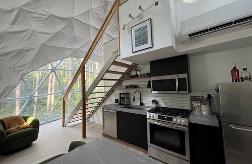 Benzonia Cabin | Aurora Luxury Dome + Hot Tub + Sauna + N MI + Kitchen + Bathroom + King + Queen!