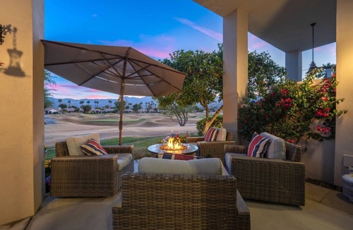 La Quinta Condo | Mountain & Golf Views + Pool & Spa + Fire Pit + BBQ + Golf Cart + Dog Friendly!