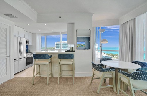 Mid Beach Condo | Ocean view corner suite. 2 Balconies, full kitchen, washer/dryer. No resort fee!