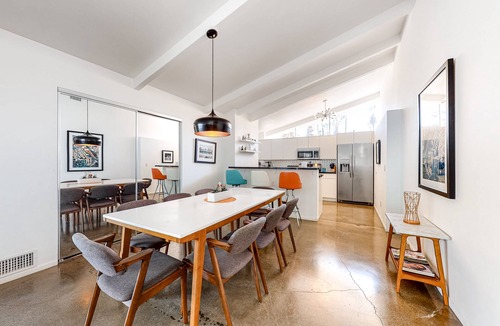 Twin Palms House | Vibrant home with private pool with spa, firepit, and private gas grill