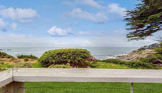 Oceanfront home with hot tub & garden near the bluffs, dogs welcome