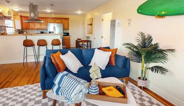 Ocean-view home in great location with backyard deck, grill, streaming, & W/D